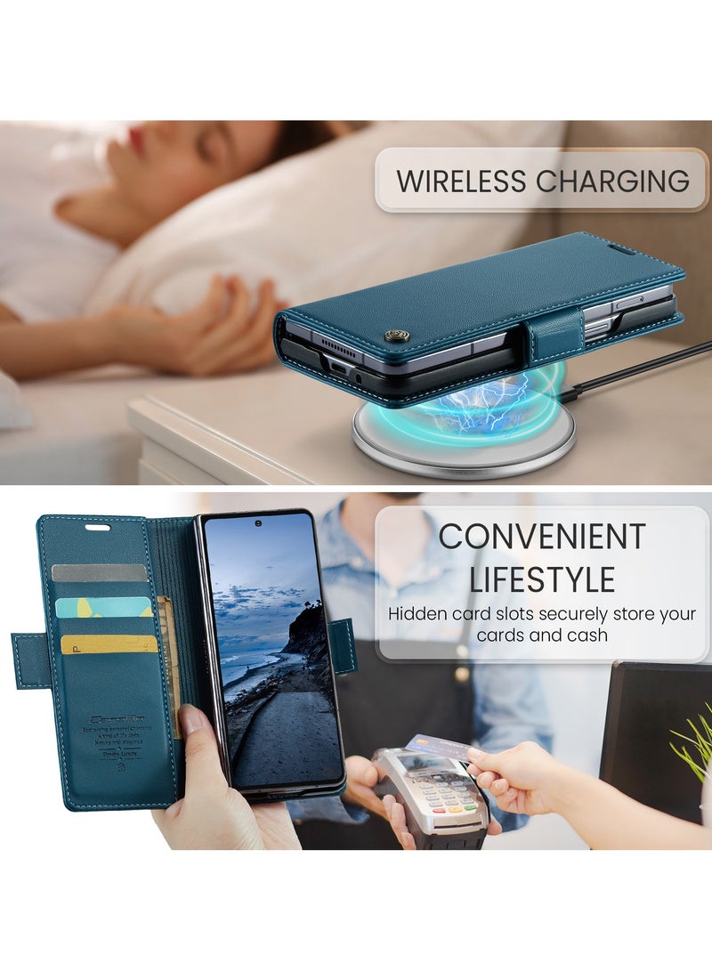 CaseMe For Samsung Galaxy Z Fold 7 Cover, PU Leather Flip Cover with Card Holder, RFID Blocking Magnetic Closure, Foldable Stand, Shockproof Wallet Case - Image 4