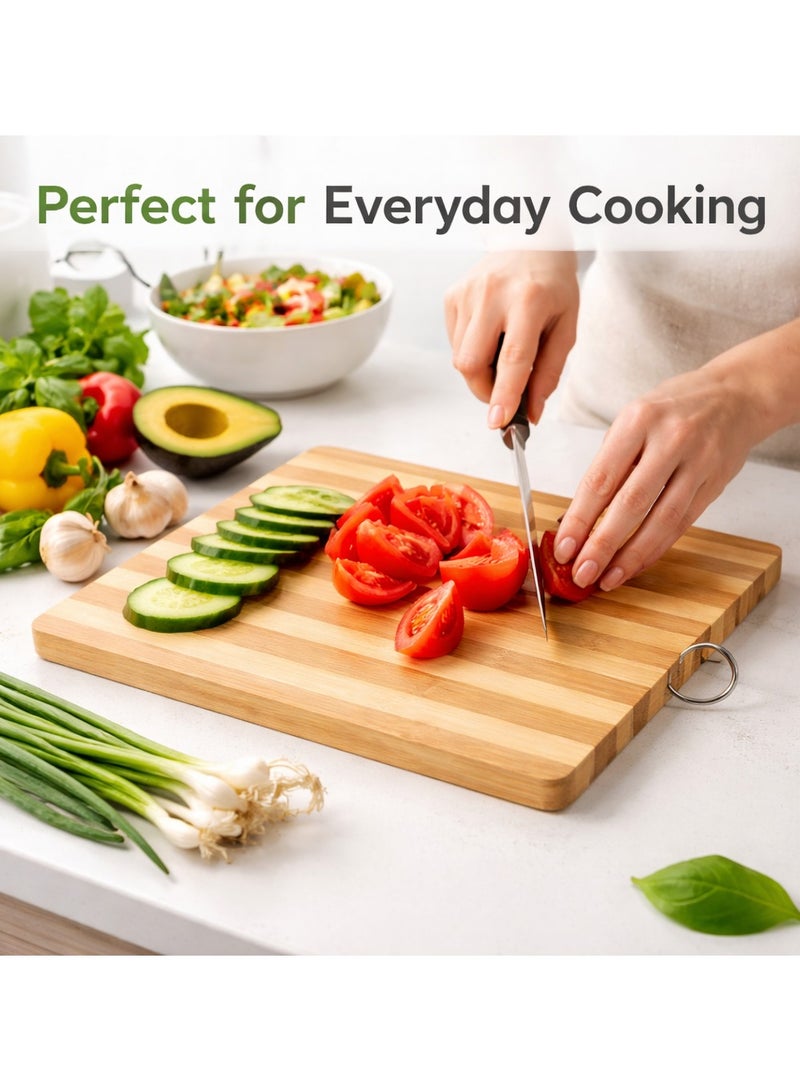 CHEEMAISTIC Premium Bamboo Wooden Cutting Board with Handle – Durable Chopping Board for Kitchen, Knife Friendly Surface, Multipurpose Serving & Food Prep Board, Easy to Clean & Space Saving Design - Image 2