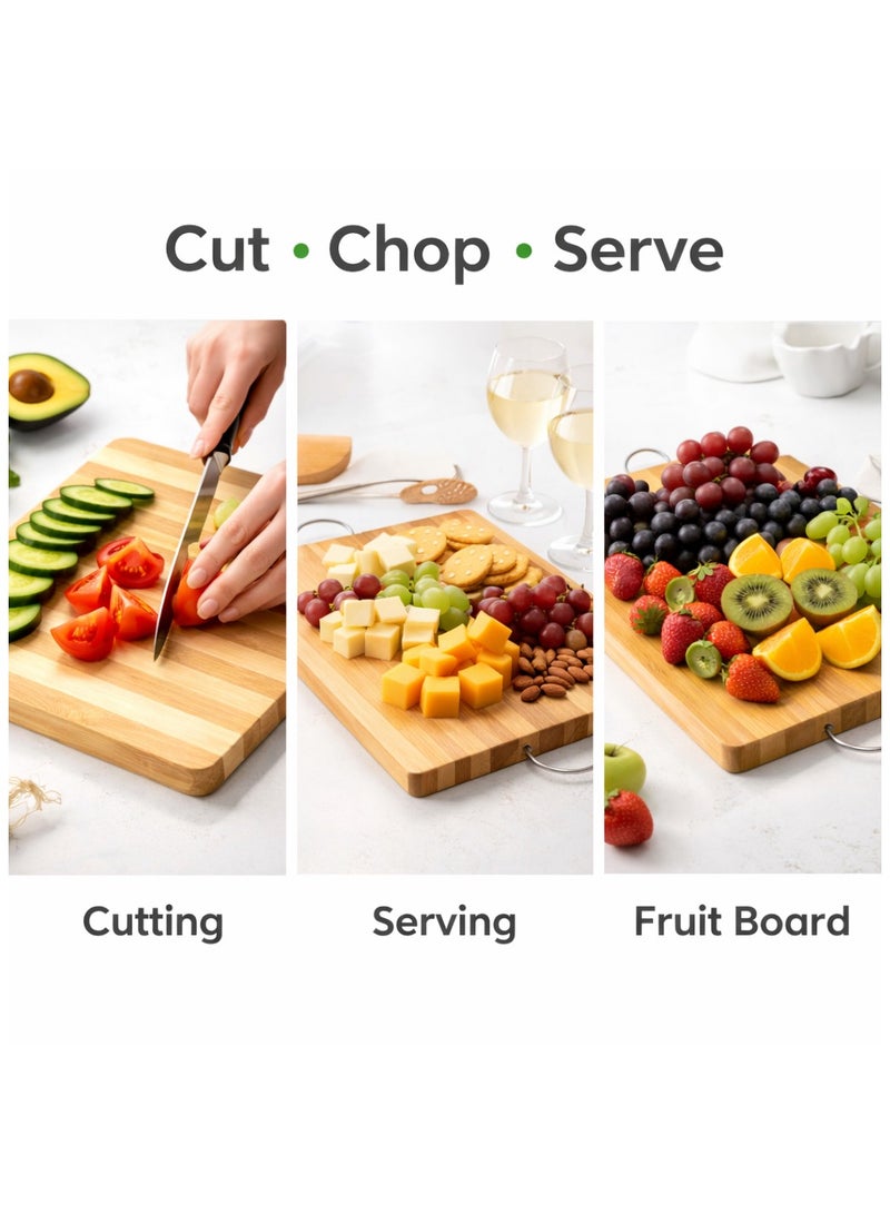 CHEEMAISTIC Premium Bamboo Wooden Cutting Board with Handle – Durable Chopping Board for Kitchen, Knife Friendly Surface, Multipurpose Serving & Food Prep Board, Easy to Clean & Space Saving Design - Image 5