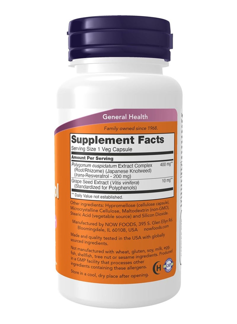 now Natural Resveratrol 200 Mg With Red Wine Extract 60 Veg Capsules - Image 2