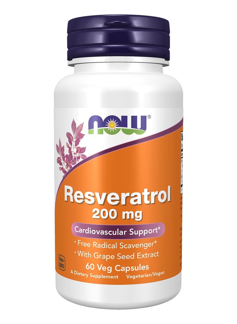 now Natural Resveratrol 200 Mg With Red Wine Extract 60 Veg Capsules - Image 1