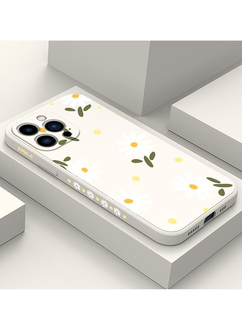 لغطاء iPhone 13 Pro Max بتصميم زهرة فراشة فضائية لطيفة، مع بطانة من الألياف الدقيقة الناعمة وهيكل سائل سيليكون رفيع. الغطاء متوفر باللون الأبيض. - Image 1