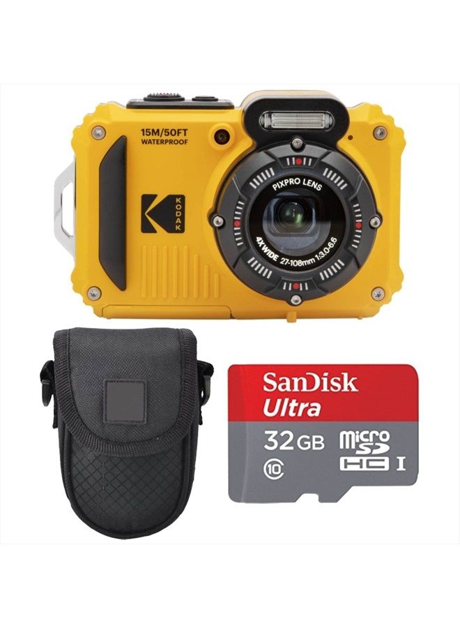 Photo4Less كاميرا رقمية Kodak PIXPRO WPZ2 + حقيبة سوداء للتصوير + بطاقة microSDHC سعة 32 جيجابايت (أصفر) - Image 1