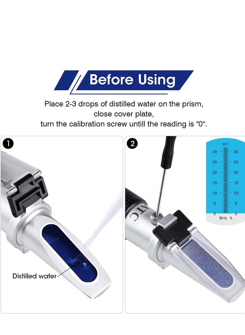 Brix Refractometer, Brix Meter Refractometer 0~32%, Handheld Brix Refractometer Sugar Content Test, Dual Scale, High Accurate Brix Measurement with Atc for Fruit Beverages  Juice - Image 4