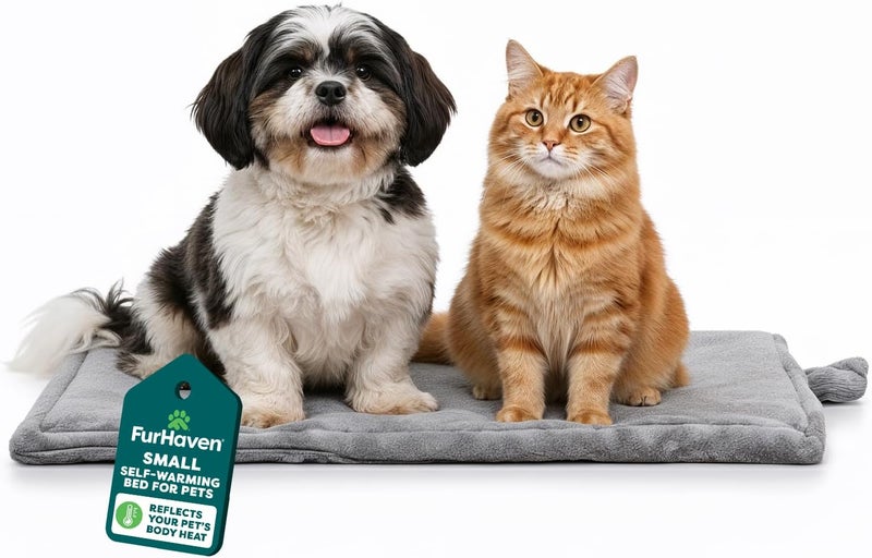 Furhaven Pet Dog Bed Heating Pad | ThermaNAP Quilted Faux Fur Insulated Thermal Self-Warming Pet Bed Pad for Dogs & Cats, Gray, Small - Image 1