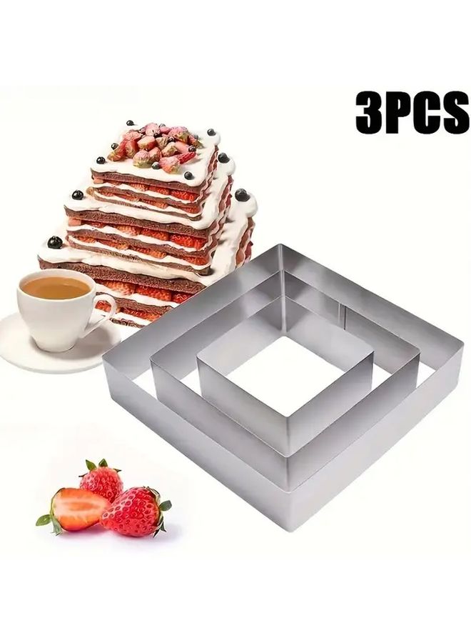 3 Pack Stainless Steel Cake Ring Molds Heavy Duty Baking Tiramisu Nonstick Easy Clean Dessert Tools - Image 1