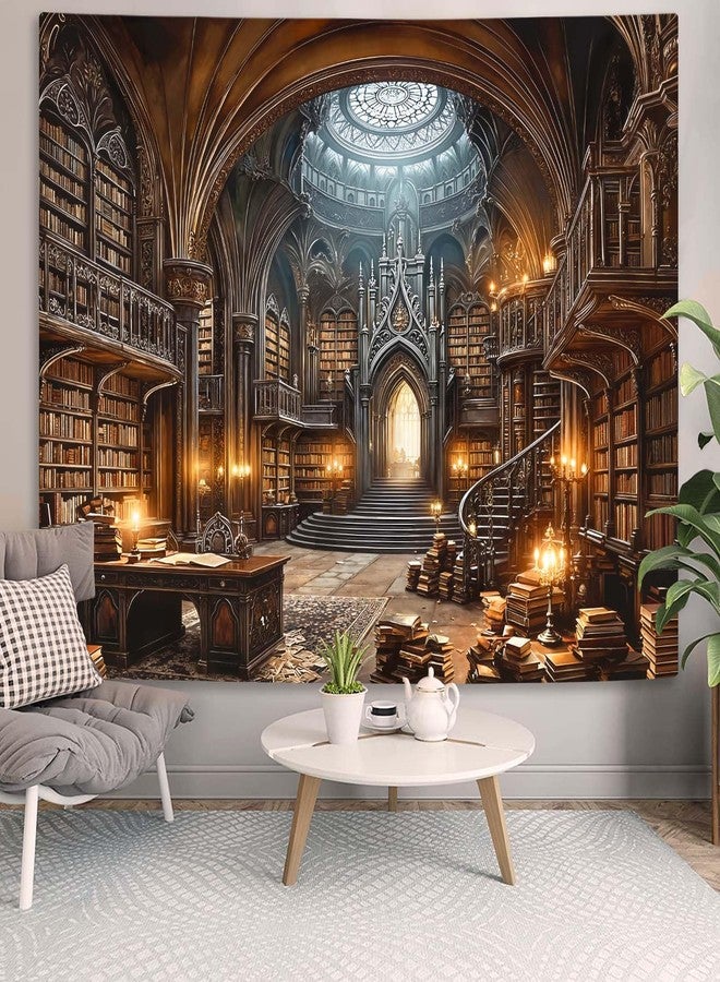 Accnicc Gothic Library Tapestry Medieval Bookshelf Tapestries Wall Hanging Goth Vintage Dark Academia Hall Book Library Backdrop Large Tapestry for Bedroom Living Room Dorm Classroom 80 x 60 inch - Image 3