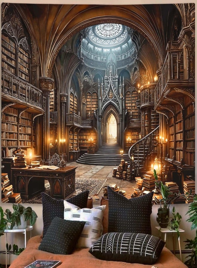 Accnicc Gothic Library Tapestry Medieval Bookshelf Tapestries Wall Hanging Goth Vintage Dark Academia Hall Book Library Backdrop Large Tapestry for Bedroom Living Room Dorm Classroom 80 x 60 inch - Image 4