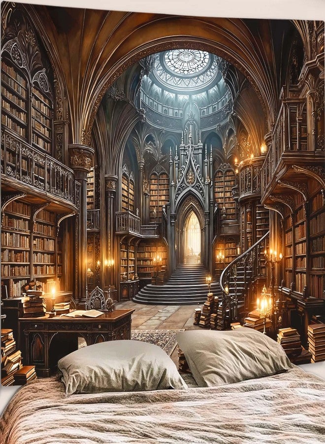 Accnicc Gothic Library Tapestry Medieval Bookshelf Tapestries Wall Hanging Goth Vintage Dark Academia Hall Book Library Backdrop Large Tapestry for Bedroom Living Room Dorm Classroom 80 x 60 inch - Image 5