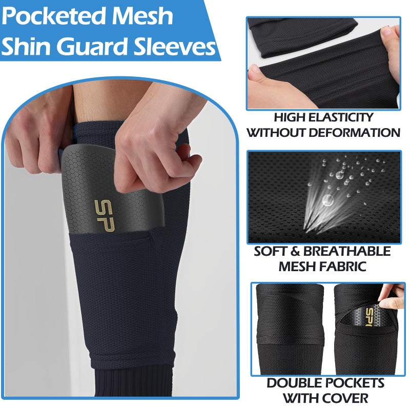 KMOLY Men's Grip Soccer Socksï¼Œ Shin Guardsï¼Œ2 Pair Shin Sleeves, 1 Pair Sleeves with Optimized lnsert Pocket Soccer Football Equipment Set for Men Women - Image 5