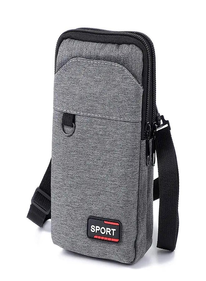 LOVELUX Mobile Sling Crossbody Shoulder Bag for Men & Women | Small Cross-Body Side Bag Purse for Mobile, Cell Phone, Cash & Card, Holster for Travel, Oxford Fabric (Gray-White) - Image 1