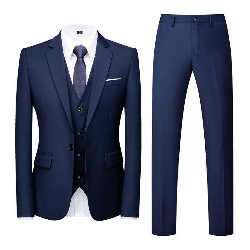 Special New Korean Suit Set Wedding One-Button Three-Piece 3D Figure Dark Gray - Image 1