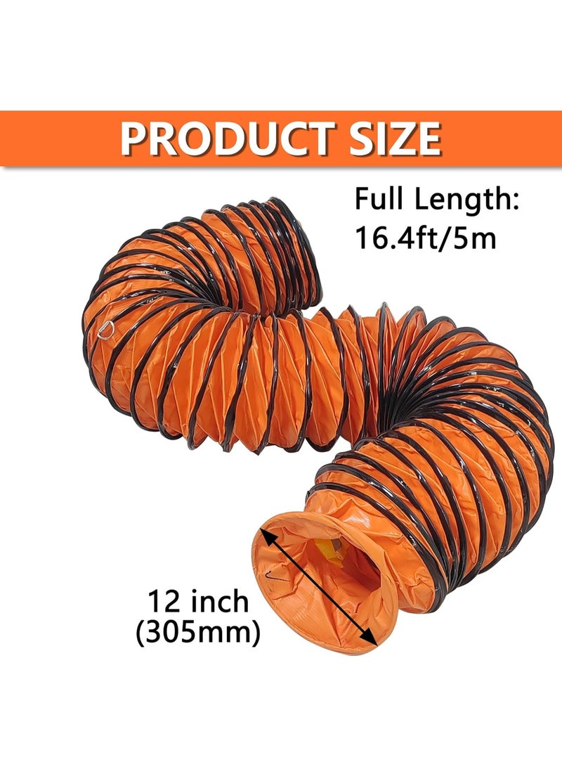 HYITCL 16FT Ducting Hose 12 Inch PVC Flexible Duct Hosing with Adjustable Rope for Utility Blower Exhaust Fan - Image 4