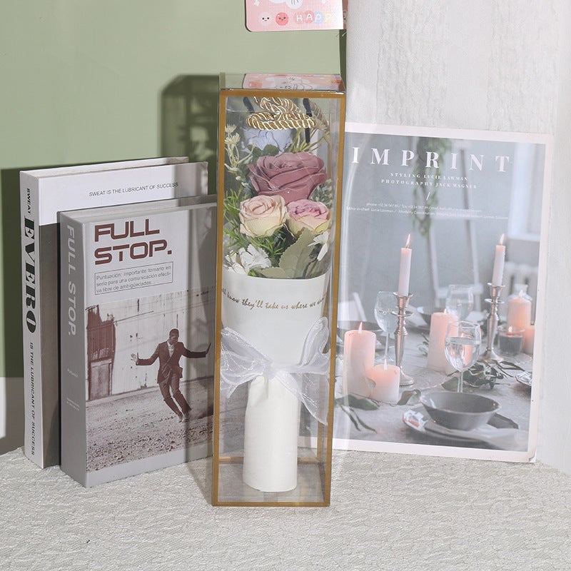 1 x 5 pcs Fresh PET Rose Soap Flowers Gift Box Cappuccino