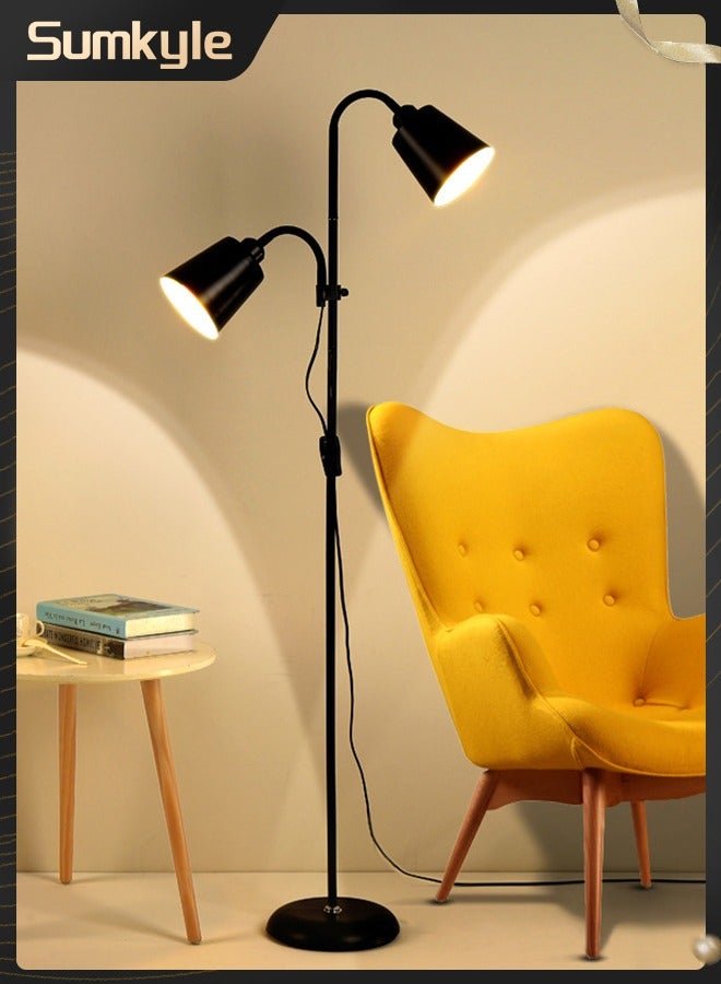Sumkyle Floor Lamp, Tall Lamp,Standing Lamp, Black Lampshade,Three Adjustable Lighting Options,  Two bulbs,Suitable for Living Room/Bedroom/Study/Office - Image 1
