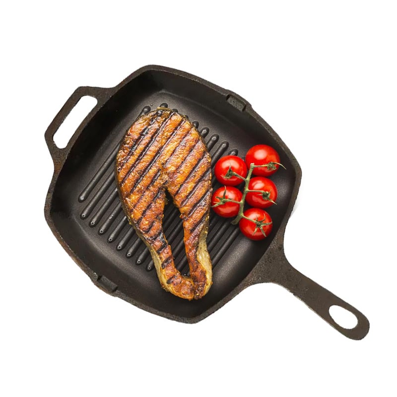 Bluevel Premium Cast Iron Grill Pan with Long Handle | 11 inch/28 cm | Gas & Induction Compatible | Pre-Seasoned, 100% Pure & Toxin-Free | Naturally Non-Stick, No Chemical Coating, Healthy Cookware - Image 1