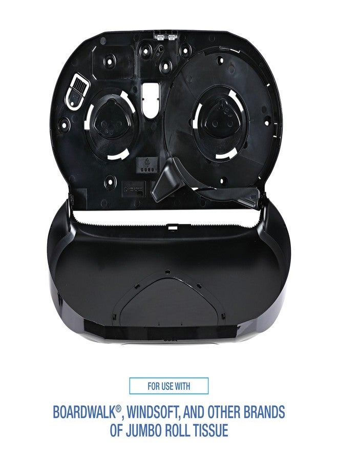 Boardwalk BWK1529 Jumbo Twin Toilet Tissue Dispenser, 20.25 x 12.25, Black - Image 4