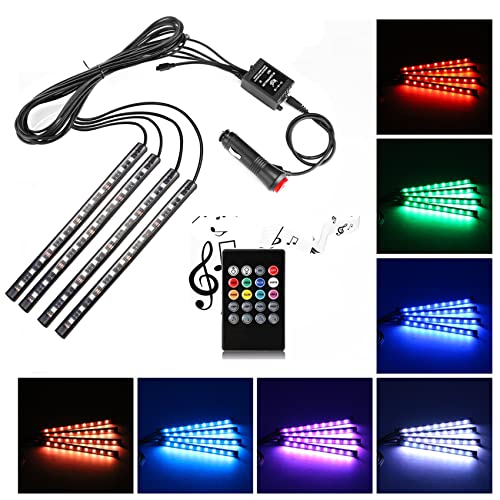 Uniwit Car LED Strip Light,Uniwit 4 Pieces DC 12V 72 LED Multicolor Car Interior Music Light LED Underdash Lighting Kit with Sound Active Function and Wireless Remote Control Including Car Charger - Image 1