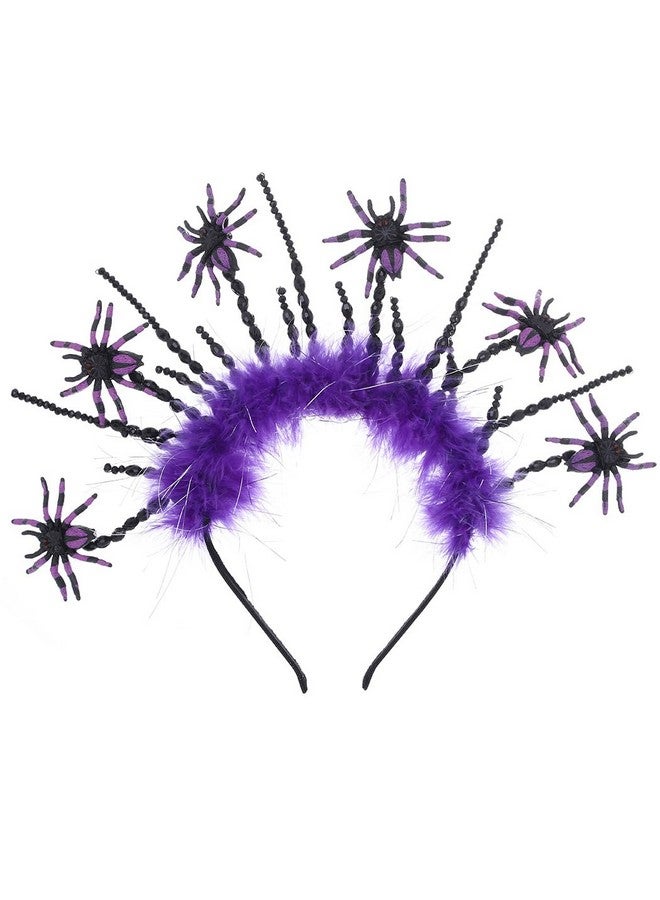 Campsis Halloween Spiders Headband Purple Feathers Halloween Headpiece Crystals Halloween Cosplay Costume Accessory For Women - Image 1
