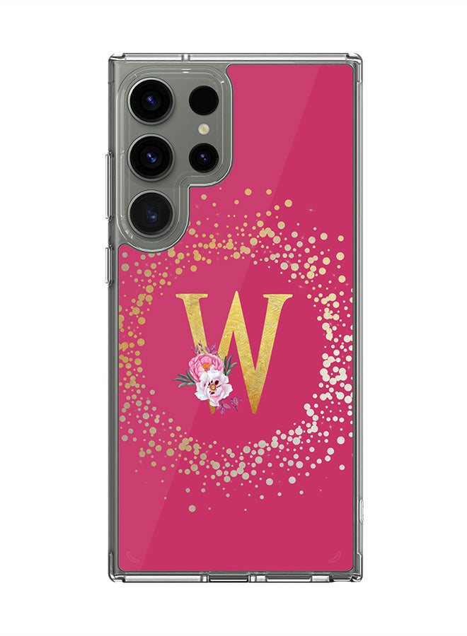 Stylizedd Classic Clear Case for Samsung Galaxy S25 Ultra ,Hybrid Soft Cover Custom Monogram Initial Letter Floral Pattern Alphabet -W (Deep Pink Rose) - Image 1