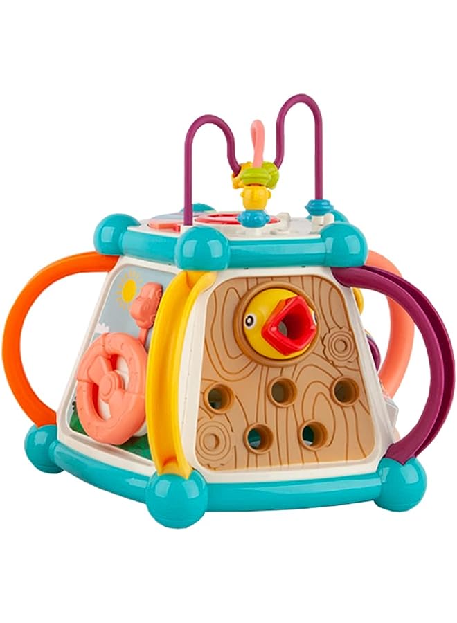 vesus & Toddler Learning Education Montessori Trevel Toy Shape Sorting Box 7in1 - Activity Cube 6-12-24 months with Beads, Sound, Music, Sensory Toys - Baby Essentials & Birthday Gifts for Girls & Boy - Image 1