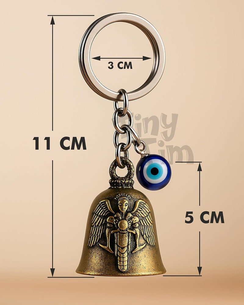 Tiny Tim Store Guardian Bell with Evil Eye Charm – Protective Motorcycle & Car Accessory – Tibetan-Inspired Design – Wards Off Negative Energy – Ideal Gift for Bikers & Travelers - Image 2