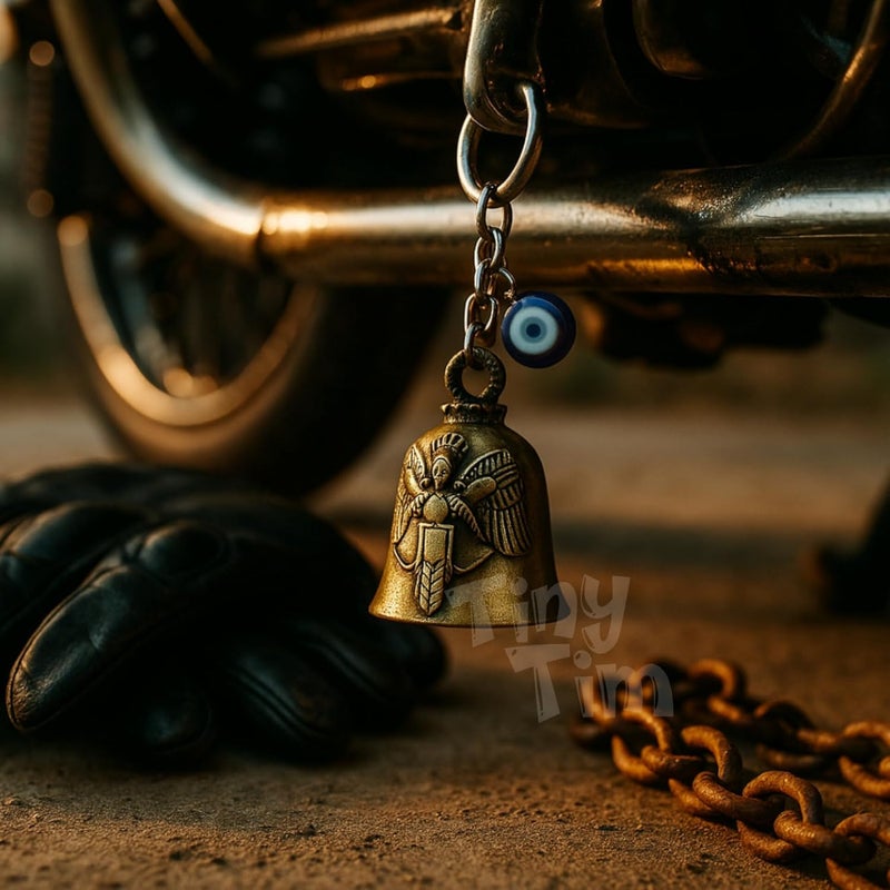 Tiny Tim Store Guardian Bell with Evil Eye Charm – Protective Motorcycle & Car Accessory – Tibetan-Inspired Design – Wards Off Negative Energy – Ideal Gift for Bikers & Travelers - Image 4