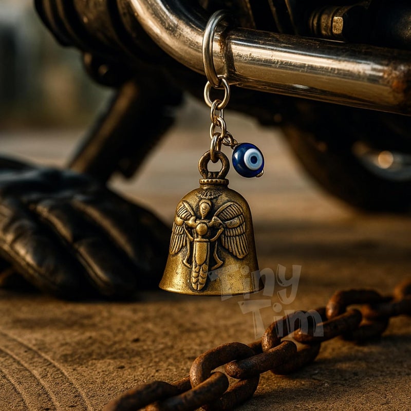 Tiny Tim Store Guardian Bell with Evil Eye Charm – Protective Motorcycle & Car Accessory – Tibetan-Inspired Design – Wards Off Negative Energy – Ideal Gift for Bikers & Travelers - Image 3