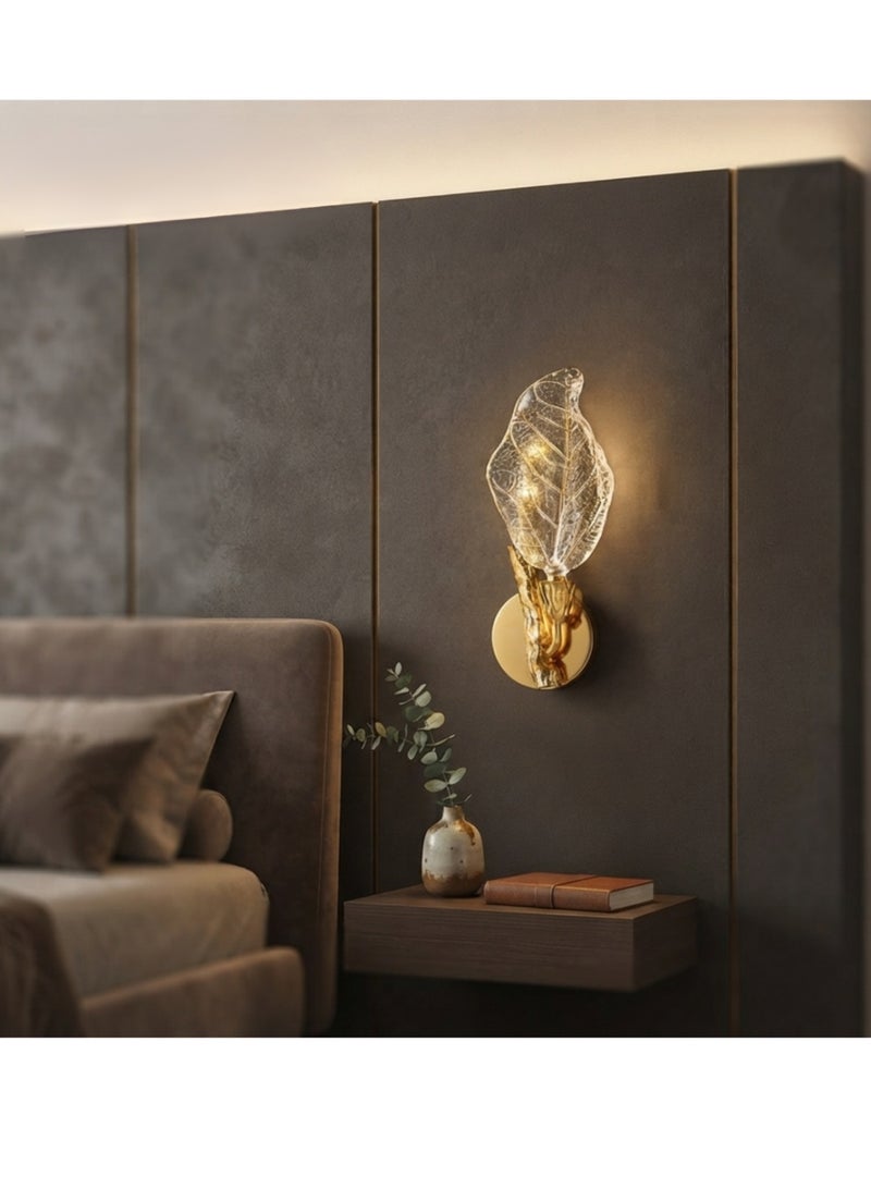 Modern Crystal Leaf Wall Sconce, Gold Finish - Image 2