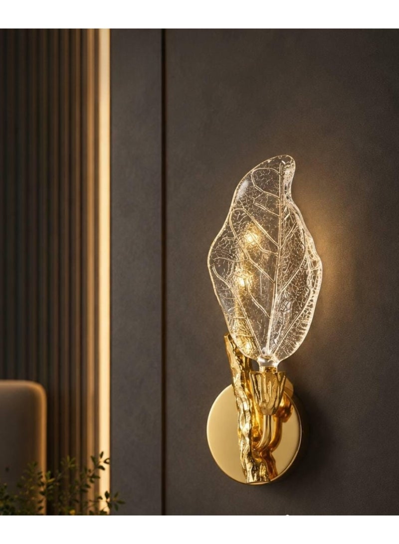 Modern Crystal Leaf Wall Sconce, Gold Finish - Image 1