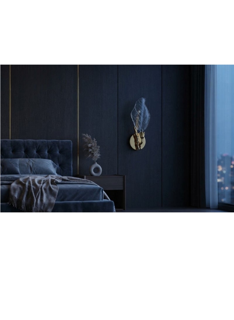 Modern Crystal Leaf Wall Sconce, Gold Finish - Image 3