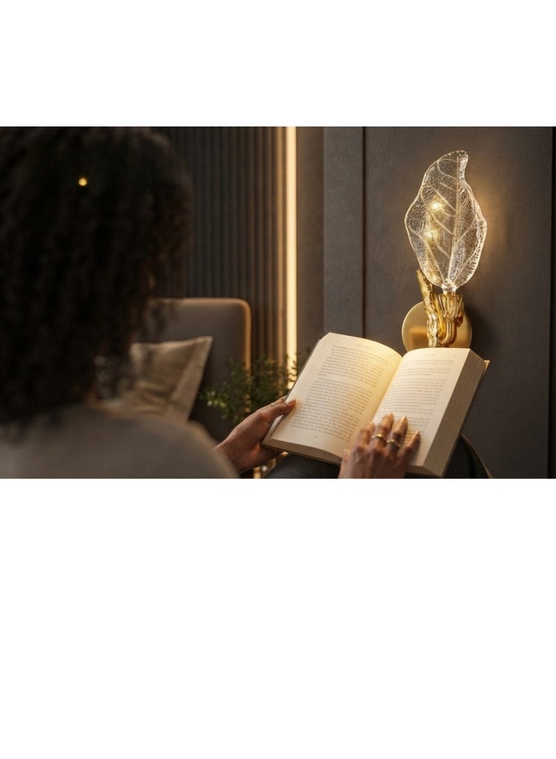 Modern Crystal Leaf Wall Sconce, Gold Finish - Image 4