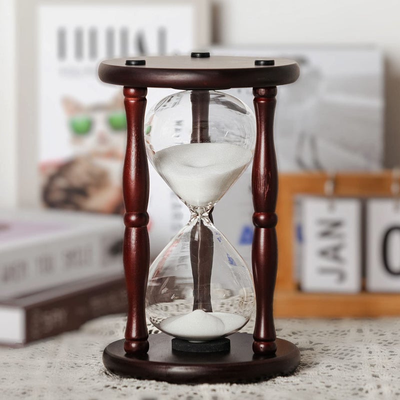 SAMLONG Large Hourglass Timer 60 Minute Decorative Wooden Sand Timer Home Decor 1 Hour Glass White Sand Clock 