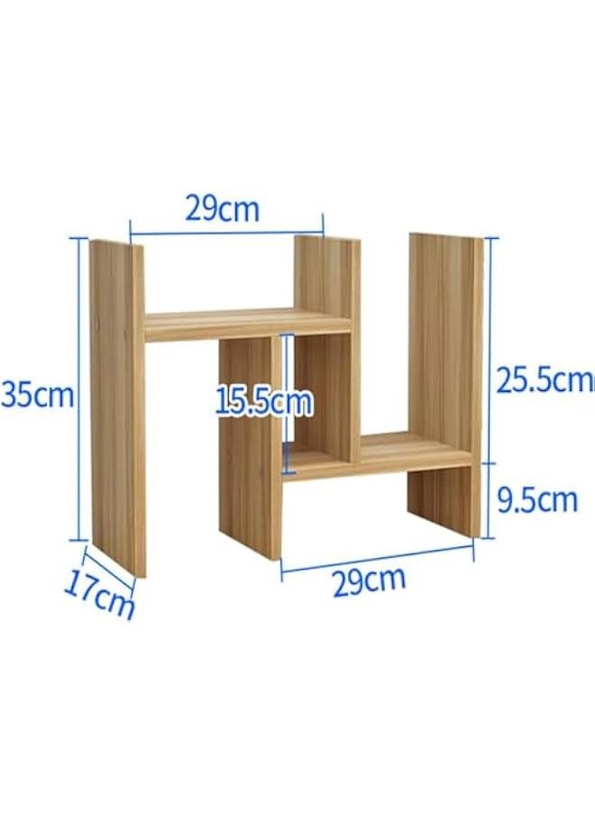 HOOKOR Wood Desktop Bookshelf, Expandable Free Standing Bookcase, Desktop Organizer Shelves, Mini Desktop Storage Rack, Book Tower for Books Magazine (Natural)  - Image 2