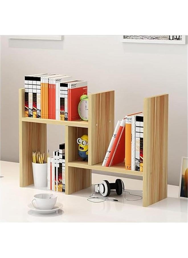 HOOKOR Wood Desktop Bookshelf, Expandable Free Standing Bookcase, Desktop Organizer Shelves, Mini Desktop Storage Rack, Book Tower for Books Magazine (Natural)  - Image 3