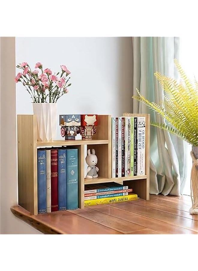 HOOKOR Wood Desktop Bookshelf, Expandable Free Standing Bookcase, Desktop Organizer Shelves, Mini Desktop Storage Rack, Book Tower for Books Magazine (Natural)  - Image 4