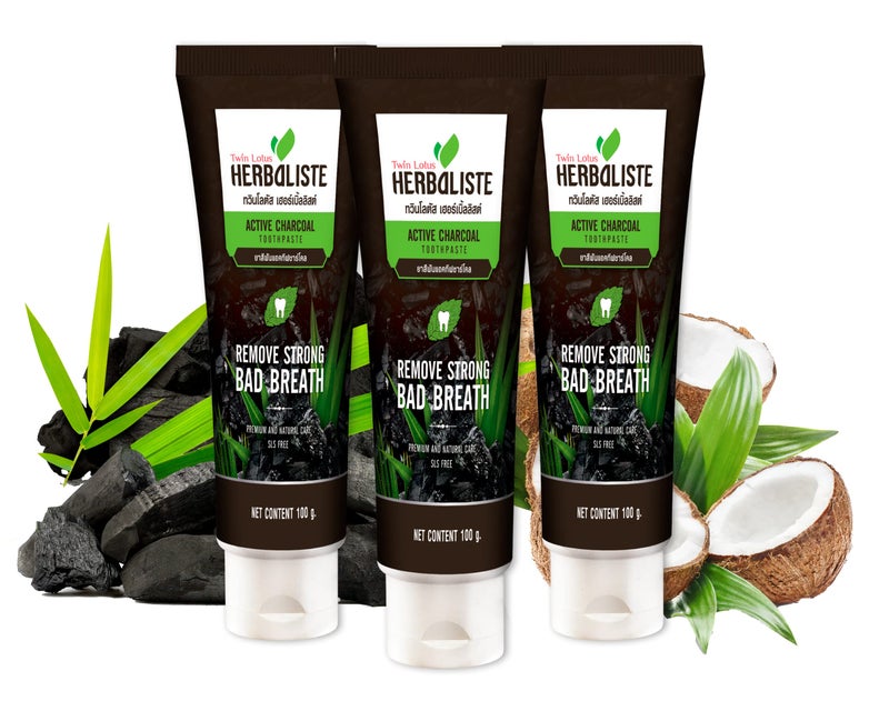 Twin Lotus Twin Lotus Activated Charcoal Toothpaste Teeth Whitening Herbal Fluoride Free No SLS for Sensitive Teeth Coconut Charcoal Toothpaste Remove Plaque Freshen Breath