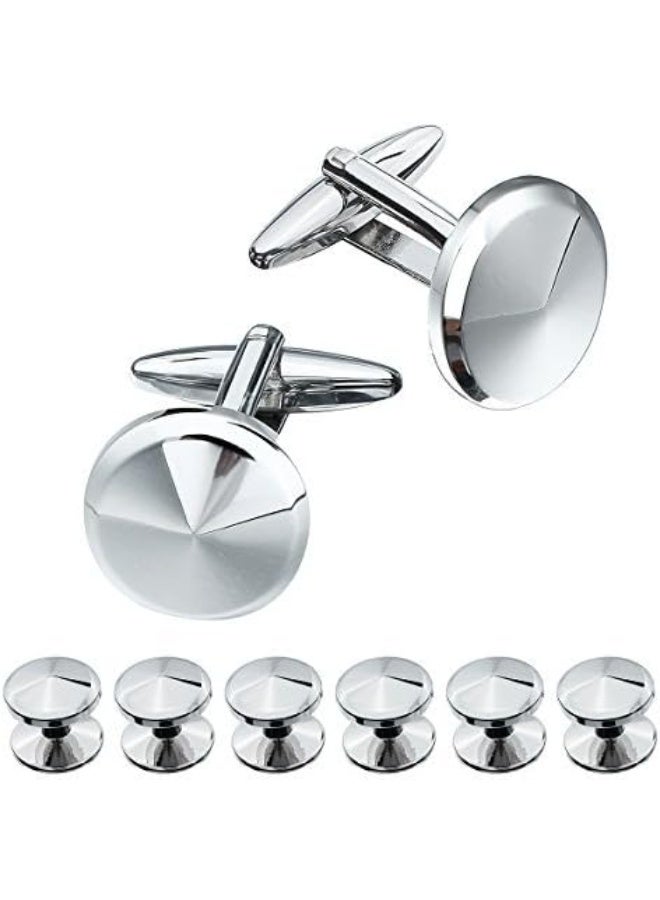 مجموعة أزرار أكمام هوسون للرجال وأزرار التوكسيدو باللون الفضي مع تشطيب بلاتيني، أزرار أكمام للرجال مع ستة أزرار قميص مغلفة بشكل فردي في حقيبة هدايا فاخرة من المخمل.