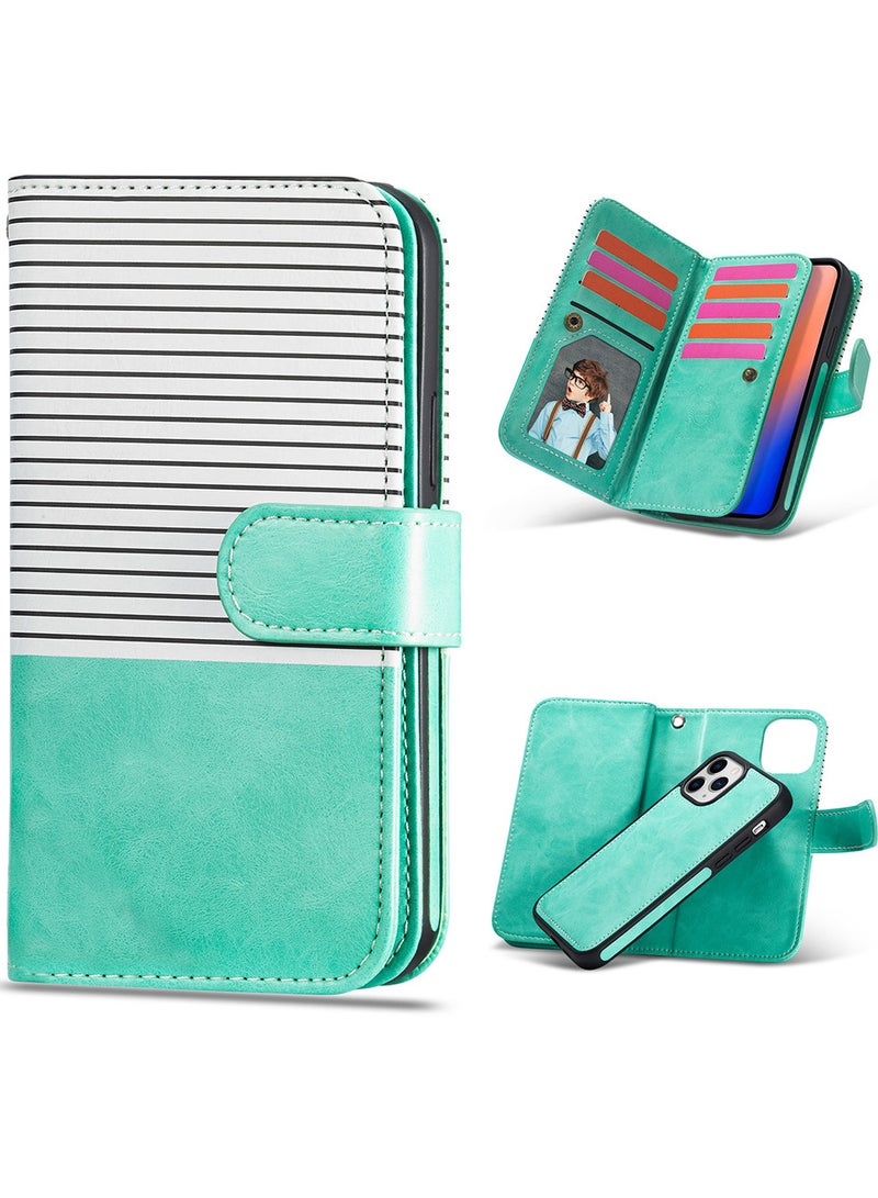 CATANES (for iPhone 12 Mini) Wallet Case Leather Cover, ID Credit Holder Folio Flip Wallet case with Unique Design White/Blue - Image 1
