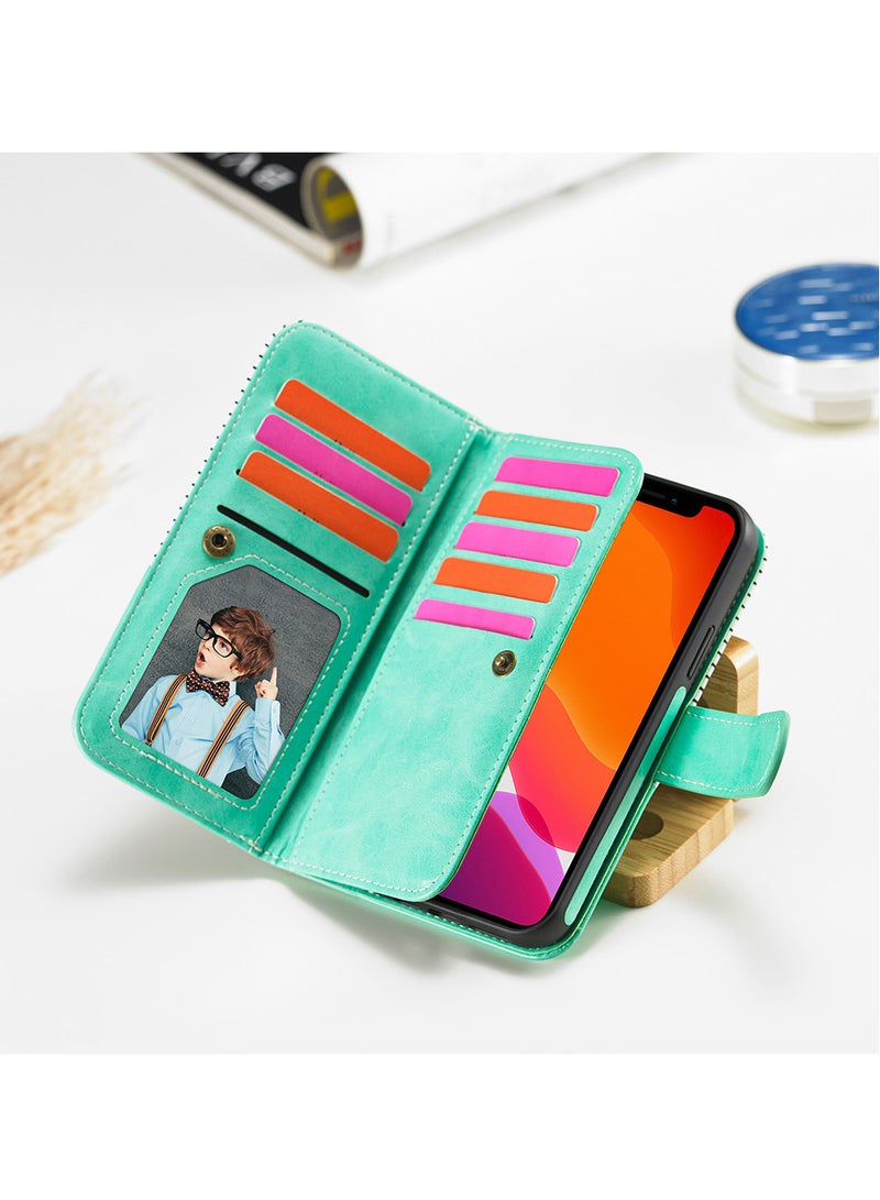 CATANES (for iPhone 12 Mini) Wallet Case Leather Cover, ID Credit Holder Folio Flip Wallet case with Unique Design White/Blue - Image 2