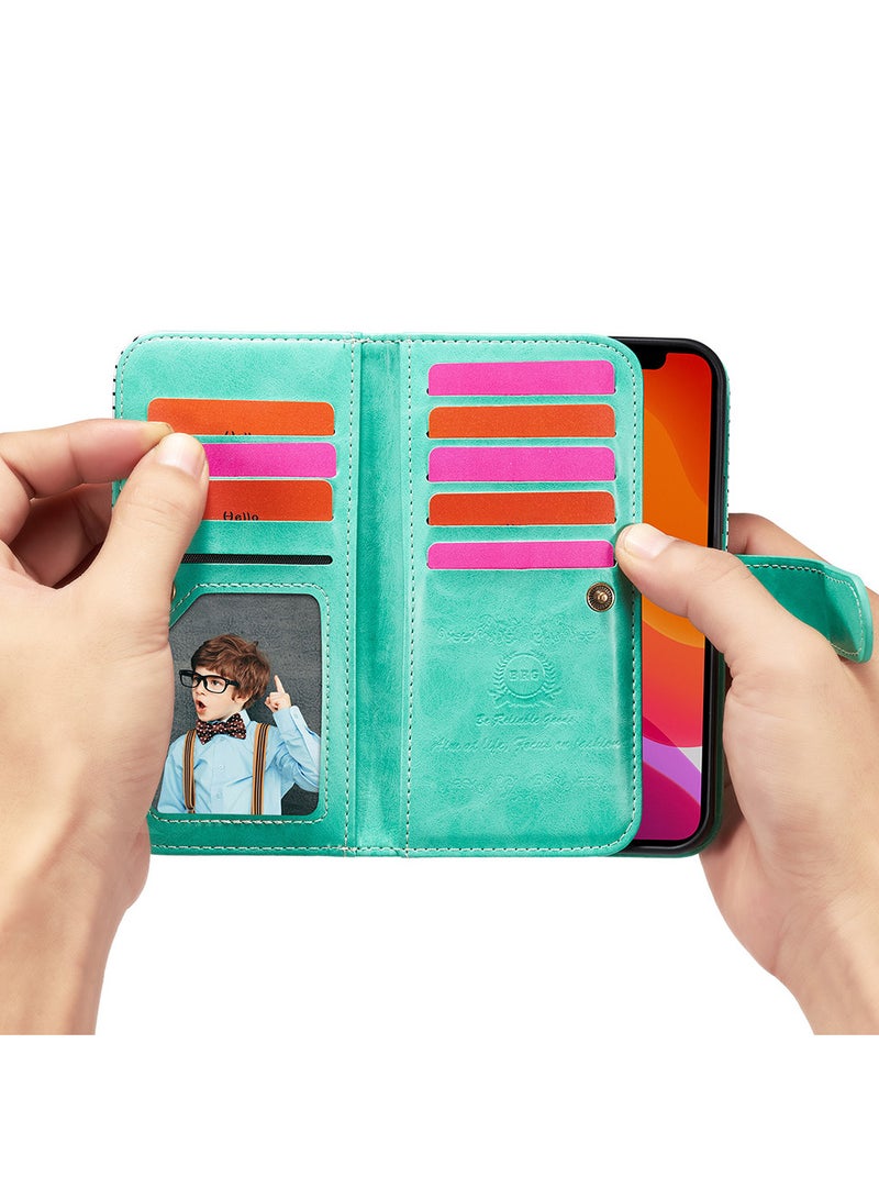 CATANES (for iPhone 12 Mini) Wallet Case Leather Cover, ID Credit Holder Folio Flip Wallet case with Unique Design White/Blue - Image 4