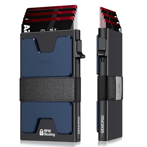 SEMORID Slim Aluminum Card Holder Wallet for Men, Durable Expandable Backplate, RFID Blocking Minimalist Metal Pop Up Wallet, Holds 12+ Cards Plus Cash - Image 1