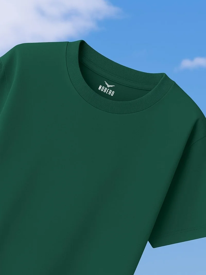 NOBERO Men's Solid Green Oversized T-Shirt
