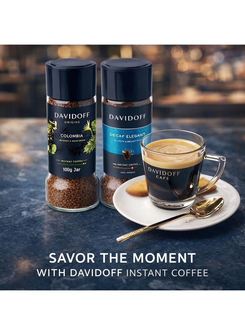 Davidoff Decaf Elegent & Colombia Instant Coffee Combo Pack (2x 100g) Glass Bottle Jar By COUGAR | Intense & Nourishing Flavor Profile | Premium 100% Arabica Colombian Coffee | Smooth Medium Roast Coffee for Home & Office - (IMPORTED) - Image 3