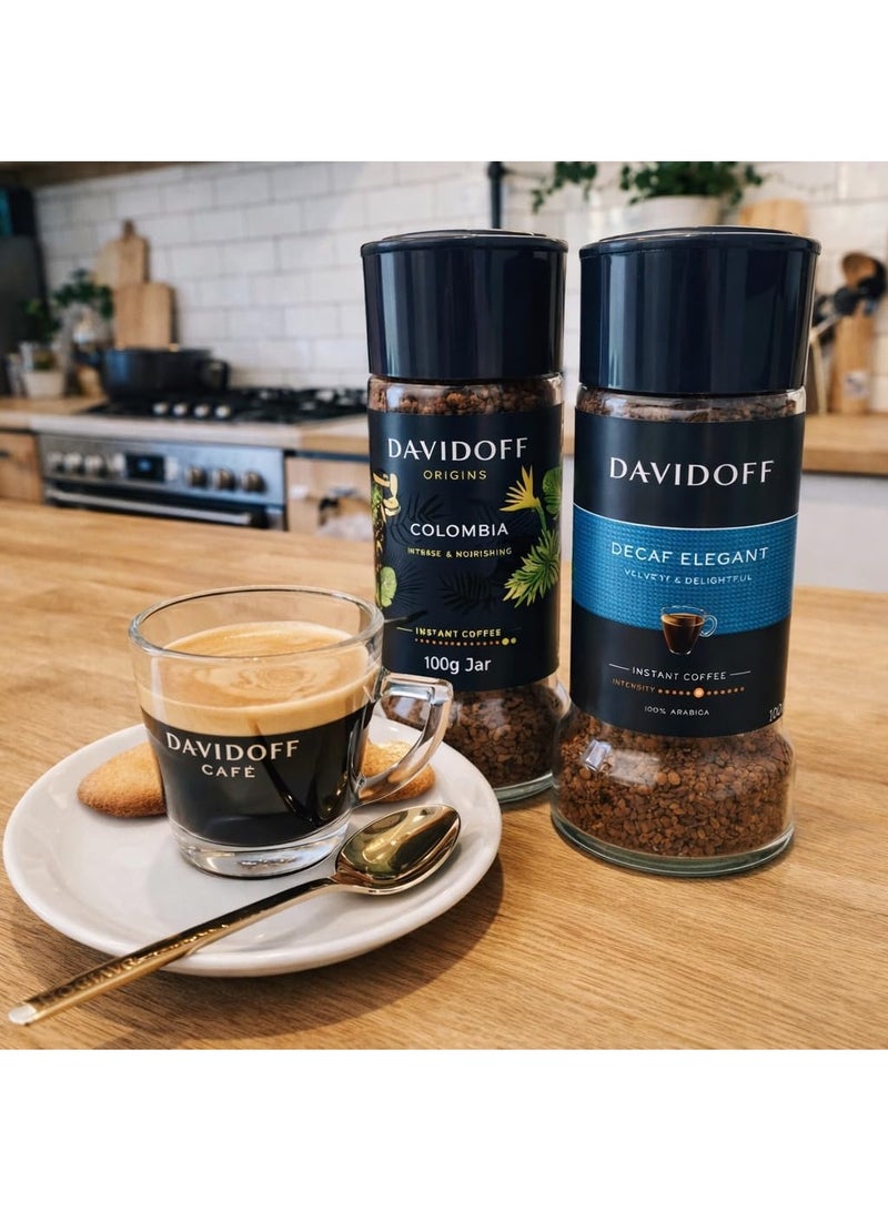Davidoff Decaf Elegent & Colombia Instant Coffee Combo Pack (2x 100g) Glass Bottle Jar By COUGAR | Intense & Nourishing Flavor Profile | Premium 100% Arabica Colombian Coffee | Smooth Medium Roast Coffee for Home & Office - (IMPORTED) - Image 2