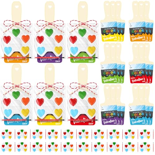 Noveread 24 Set Valentine's Day Gifts Watercolor Paint Sets with Cards Heart Shaped Watercolor Paint Sets for Valentines Party Favors Exchanges Gift(Heart Style) - Image 1