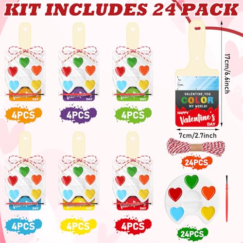 Noveread 24 Set Valentine's Day Gifts Watercolor Paint Sets with Cards Heart Shaped Watercolor Paint Sets for Valentines Party Favors Exchanges Gift(Heart Style) - Image 3