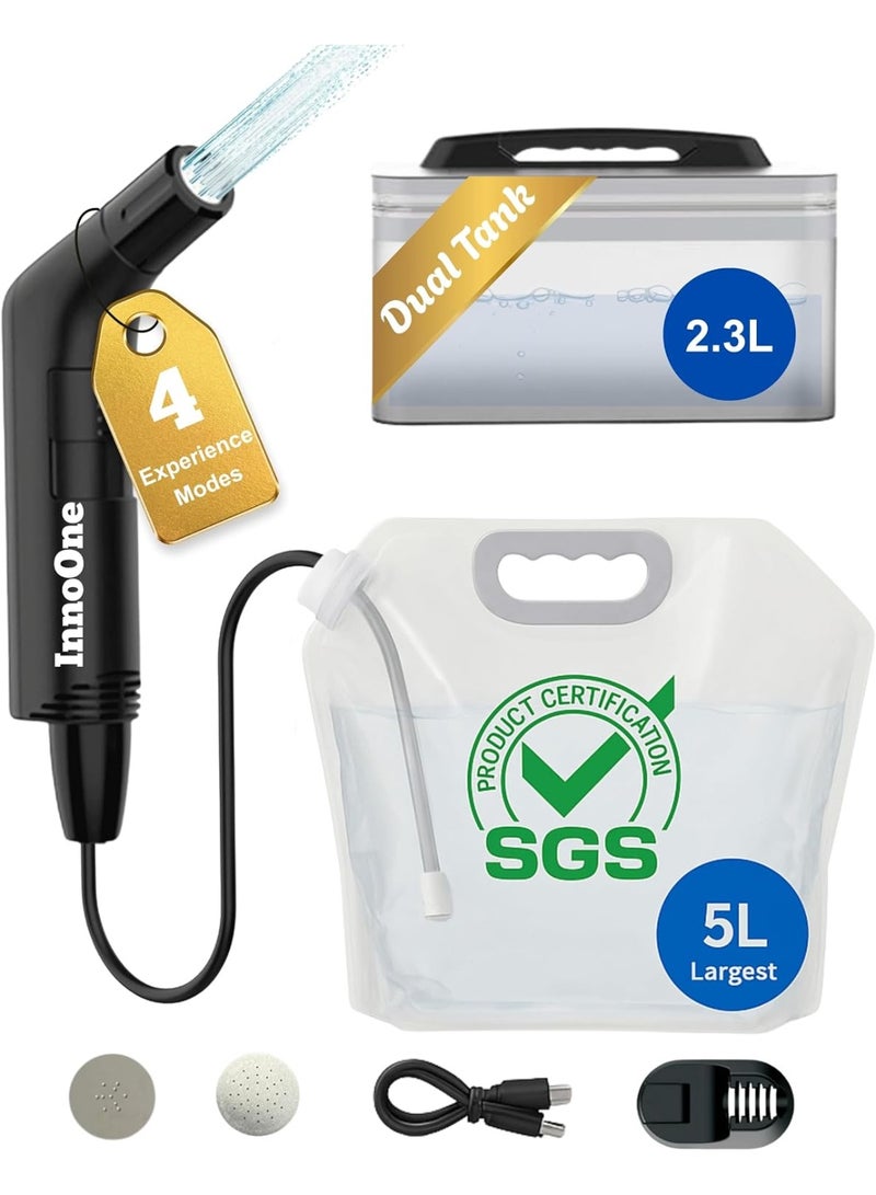 InnoOne Portable Rechargeable Travel Bidet Shattaf with 5L Foldable Water Bag & 2.3L Tank, Black - Image 1