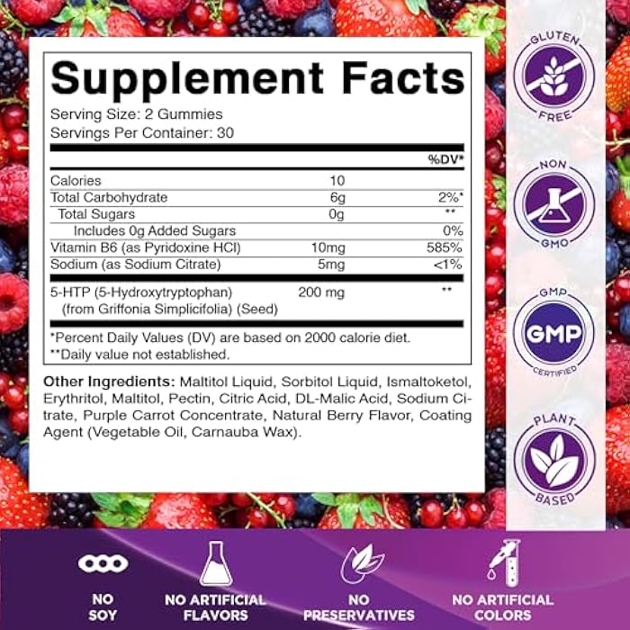 Vitamatic Sugar Free 5-HTP 200mg Gummies with B6 – 60 Pectin-Based Gummies – Mood Support & Stress Relief - Image 2