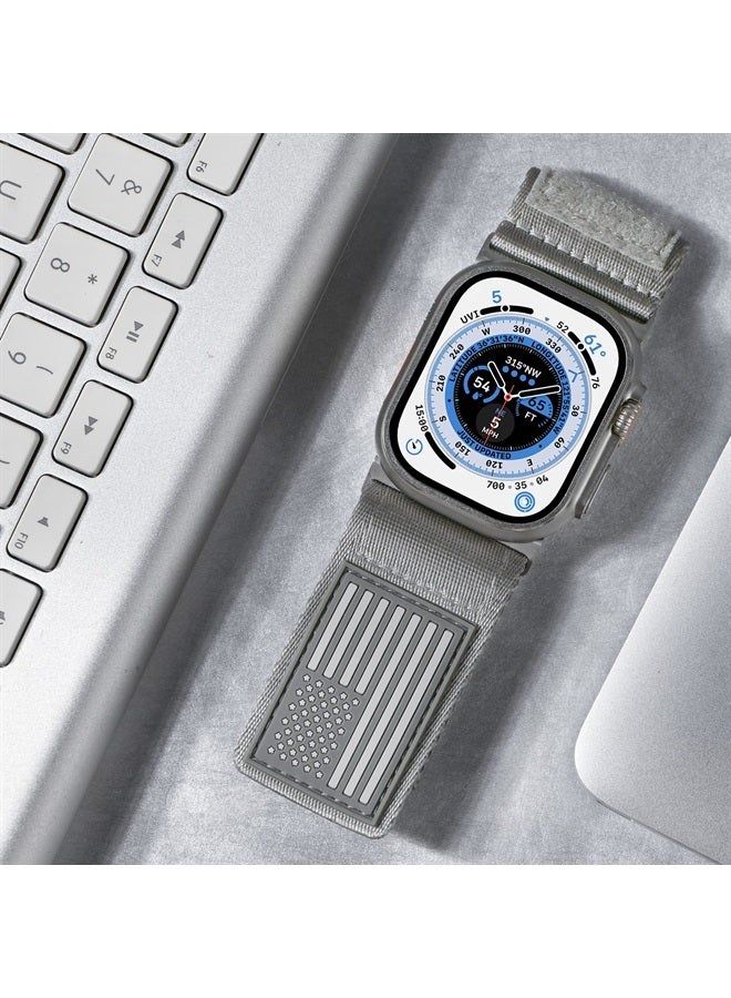 Tefeca Fortitude Series Adjustable Band for Apple Watch/Apple Watch Ultra(Ultra Wide Nylon Gray USA Flag with Silver Adapters, 49mm/45mm/44mm/42mm) - Image 3